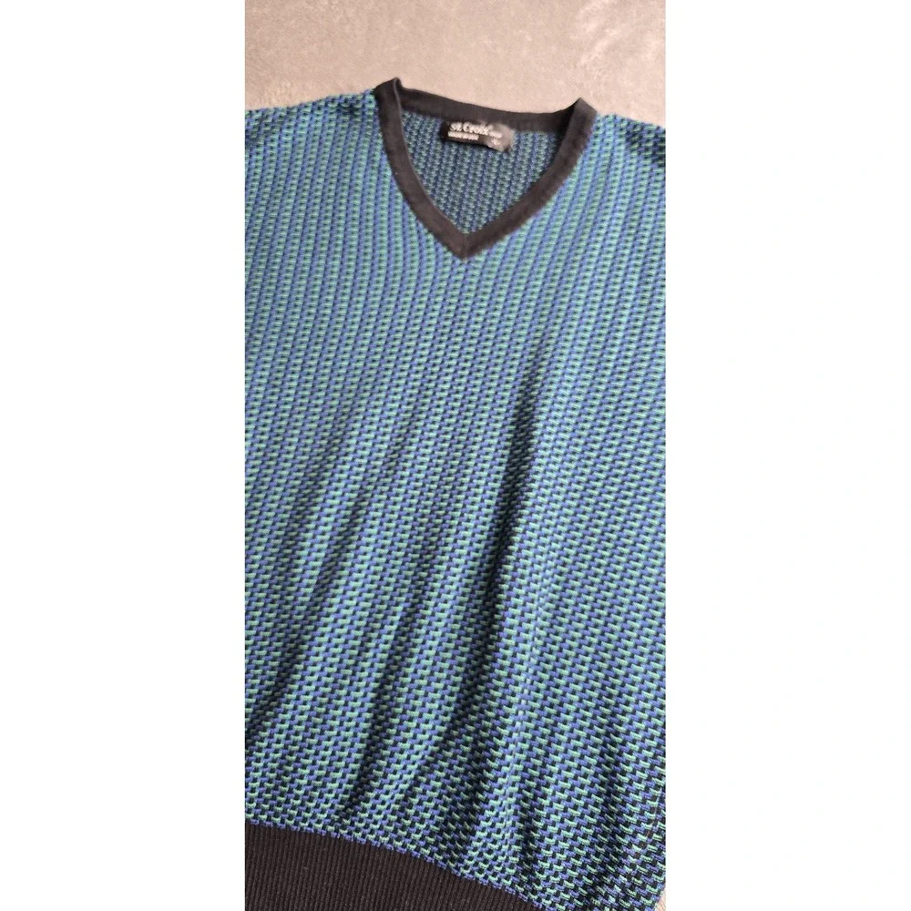 Vintage St Croix Sweater Mens Large Blue Green Geometric Long Sleeve Made In USA